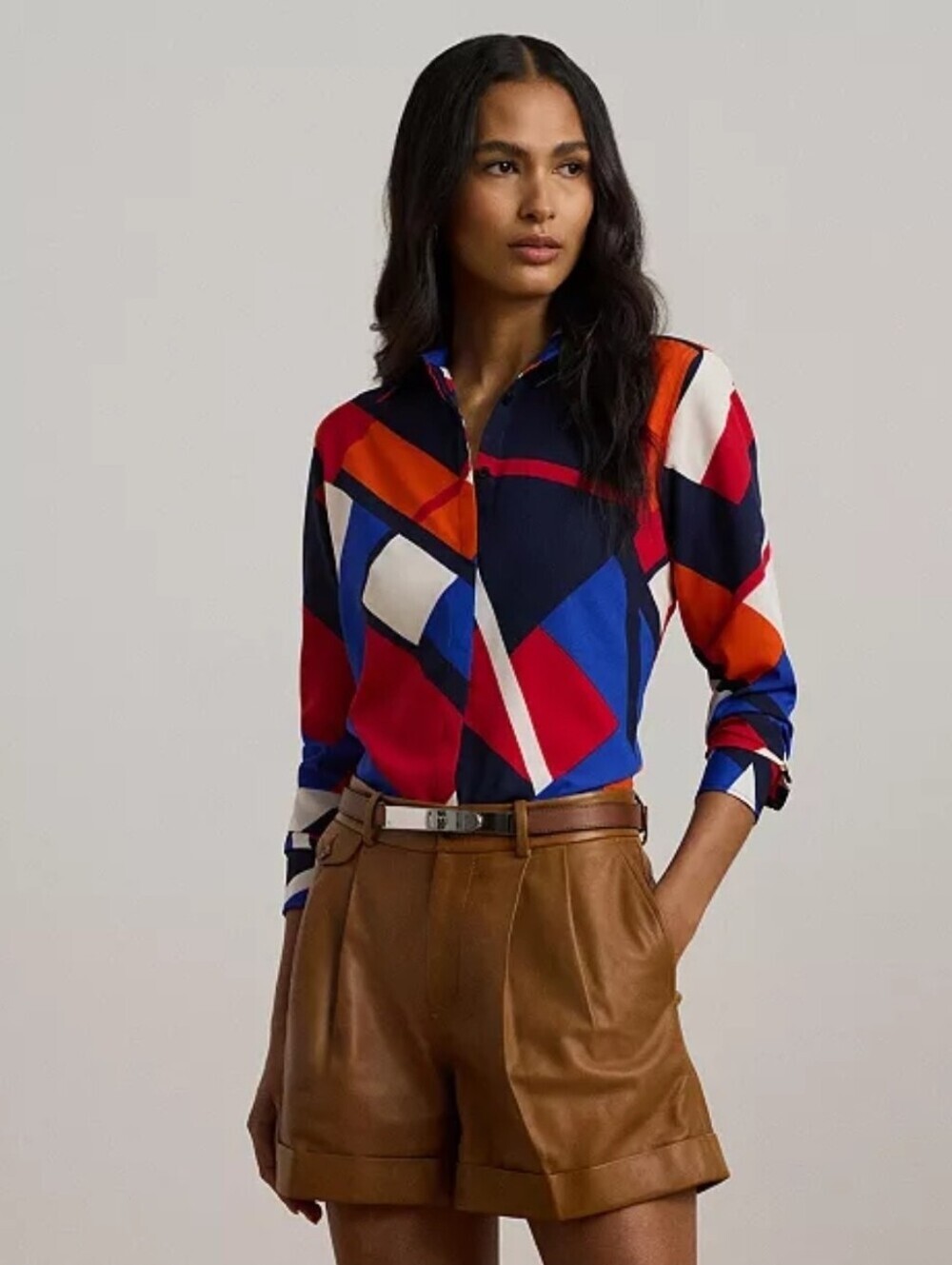 Lauren Ralph Lauren Multicolor Geometric Print Crepe Blouse - Size XL